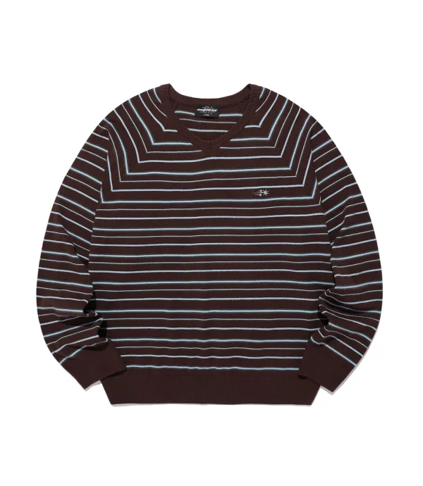 multi stripe 3star v neck knit[brown]