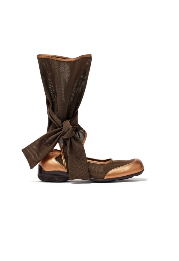 MESH RIBBON CUT-OUT BOOTS, BRONZE