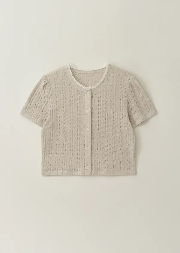 FRILL EYELET CARDIGAN (ecru)