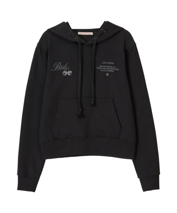 Cherry Poem Slim Fit Hoodie-Black