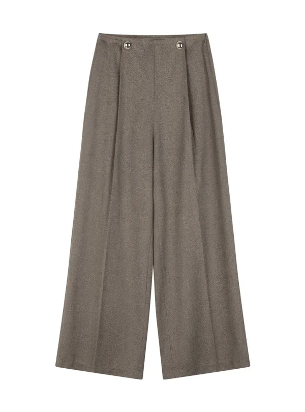 WIDE BUTTON SLACKS (BROWN)