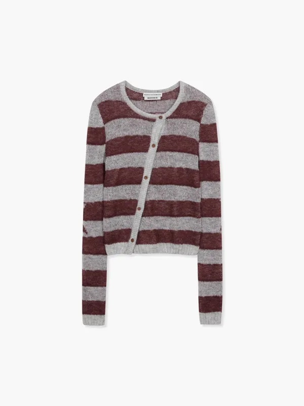 55 MOHAIR STRIPE CARDIGAN_burgundy/grey