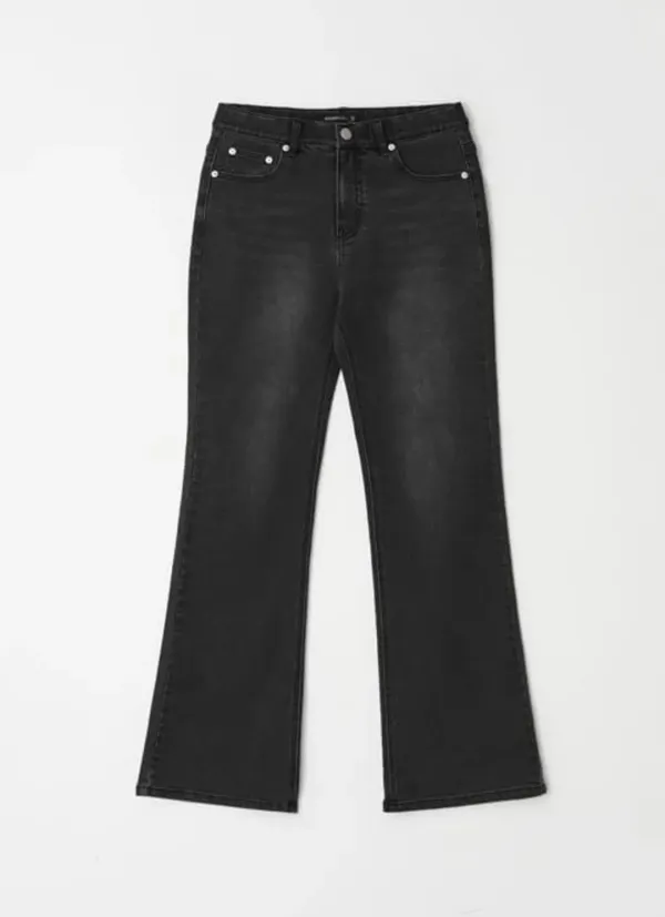 BACK HEART STITCH POCKET BOOTSCUT DENIM SPAN PANTS GREY