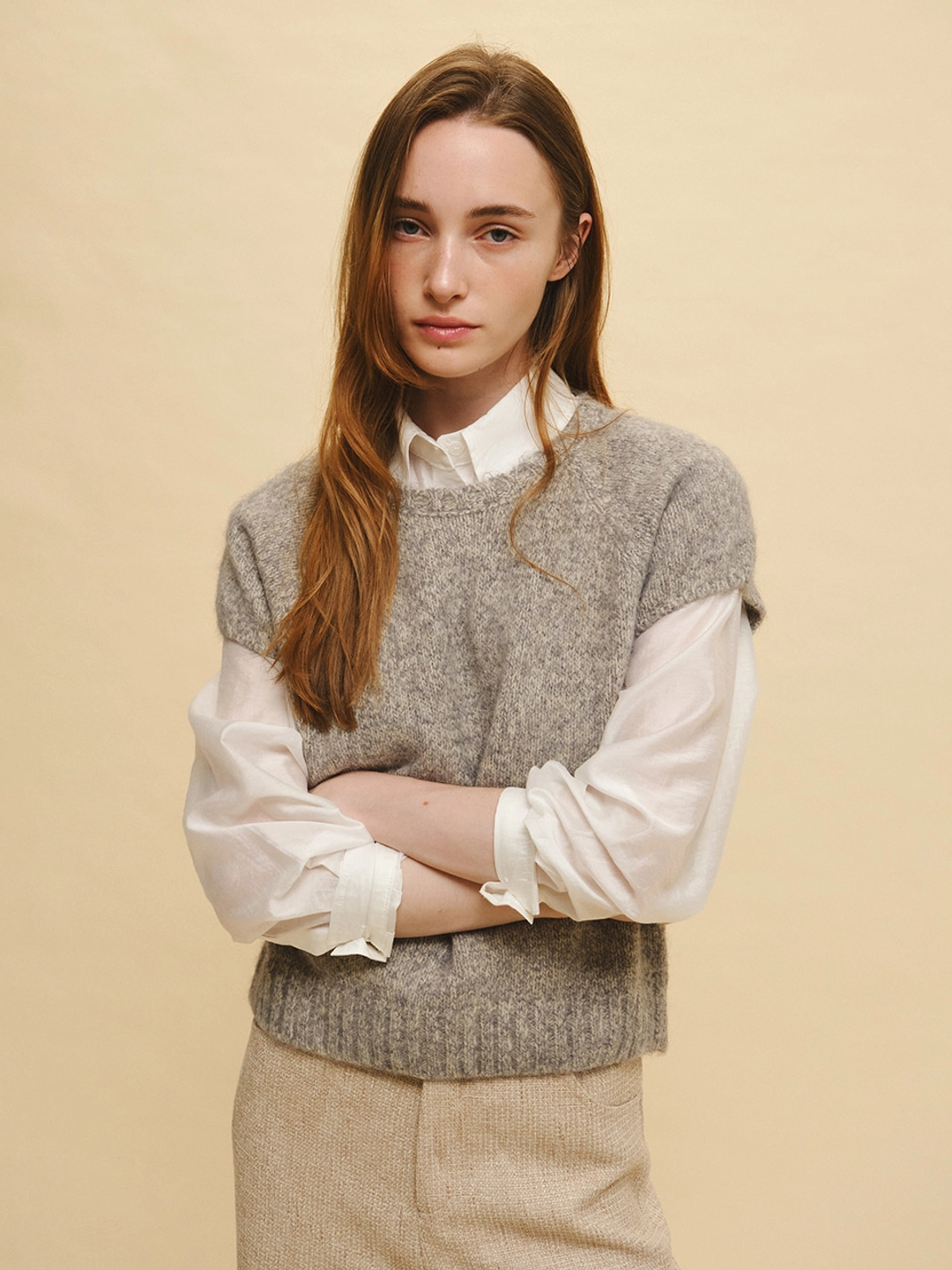 르니나 RAVEL angora blend short sleeve knit_gray 상품 이미지 2