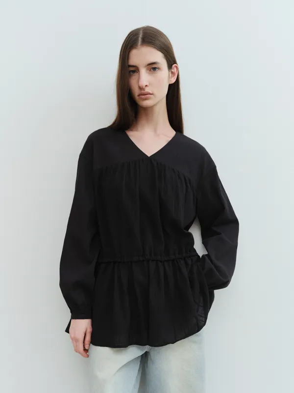 TVS SHIRRING V-NECK BLOUSE_BLACK