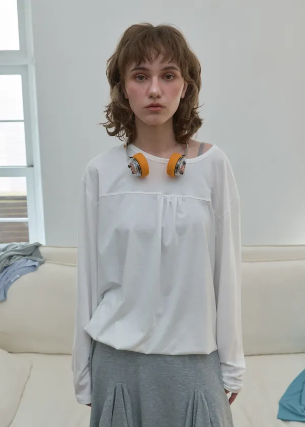 Front Shirring Long Sleeve Top_Off White