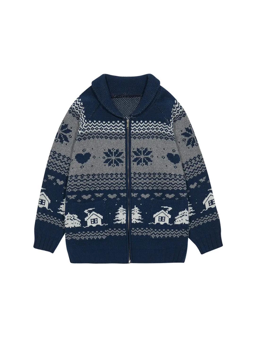 마가린핑거스 LAMBSWOOL COWICHAN KNIT ZIP-UP (NAVY) 상품 이미지 1