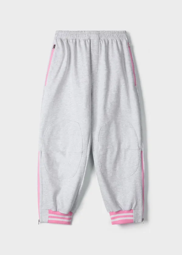 Pink-Zipped Patch Sweat Pants