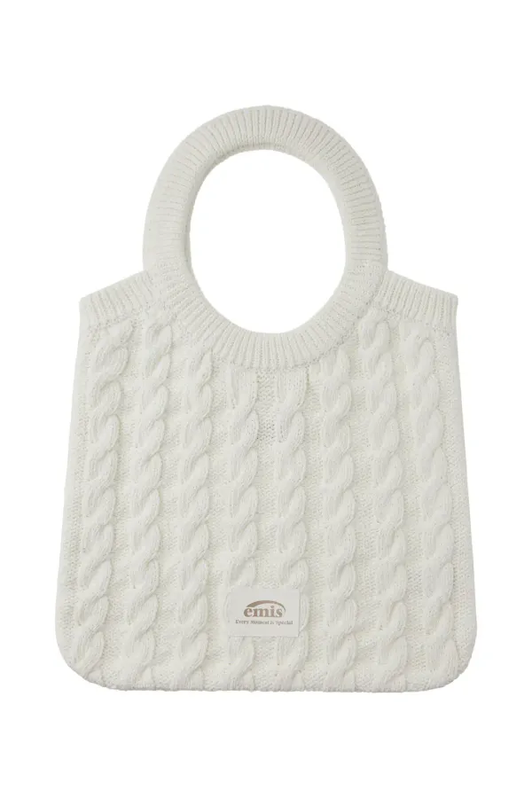 CABLE COTTON KNIT BAG-WHITE