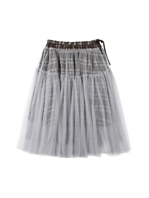 CHECK TULLE SKIRT [BROWN]