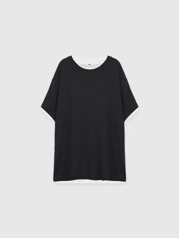 3rd 재입고 [Essential] Smooth Double-Layered Tee (Charcoal-Ivory)