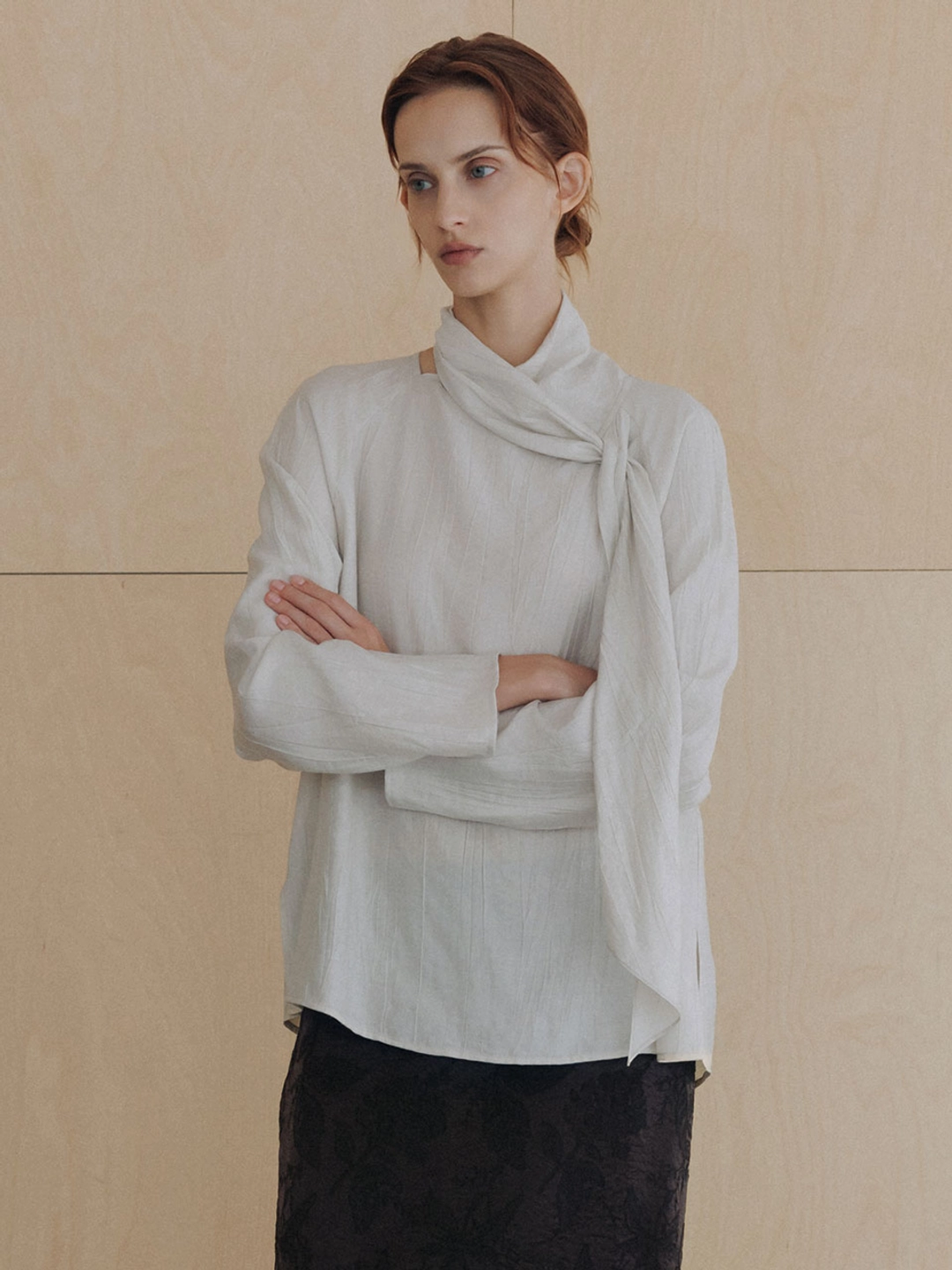 루에브르 Crinkle Scarf Tie Blouse SW6AB880_2color 상품 이미지 1