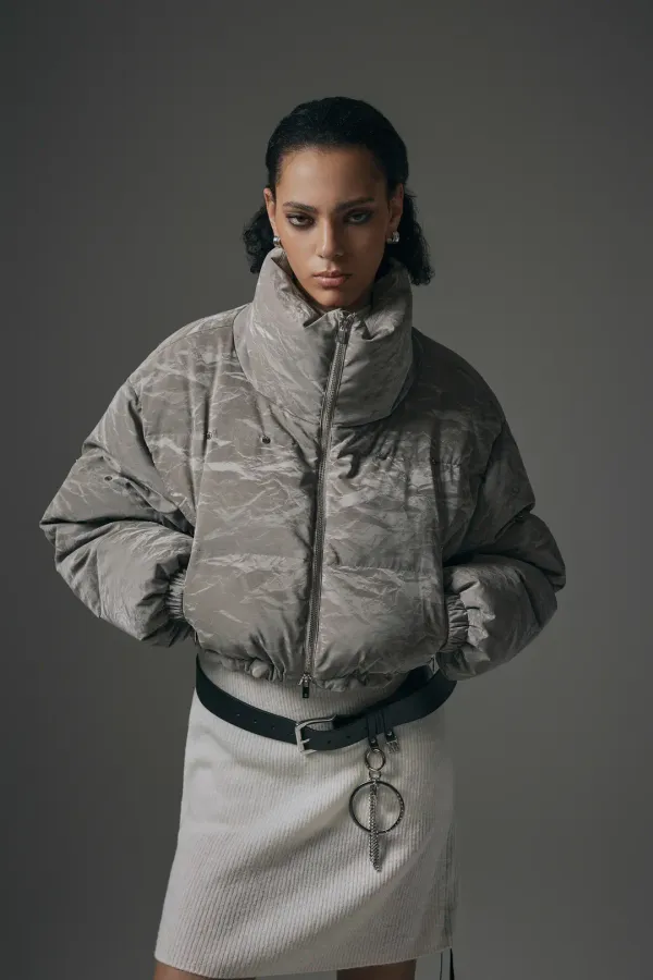 Rivet Point Crack Wrinkle Padding Jumper [ Gray ]