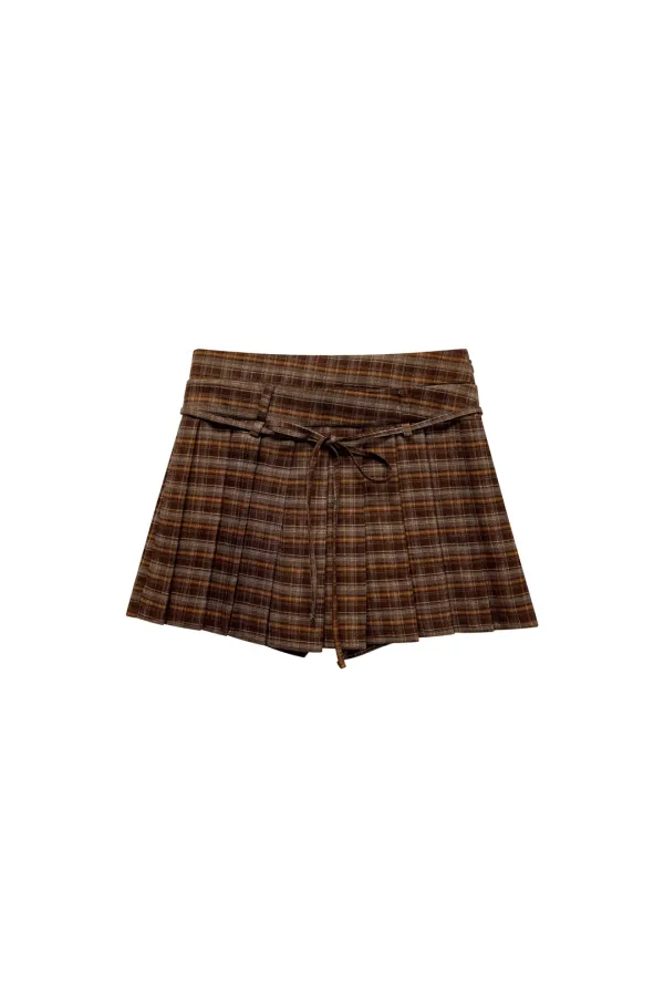 WHITNEY PLEATS SKIRT PANTS / BROWN