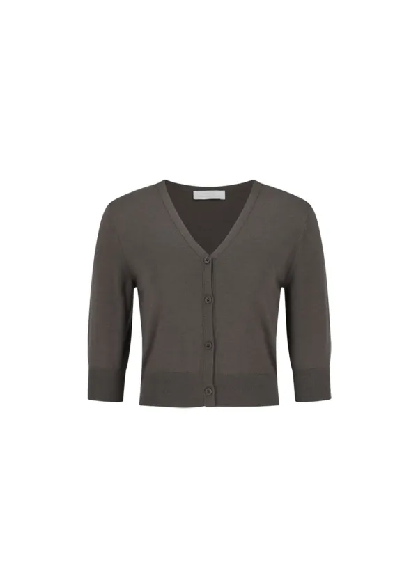 Wool V-neck Crop Cardigan, Brown