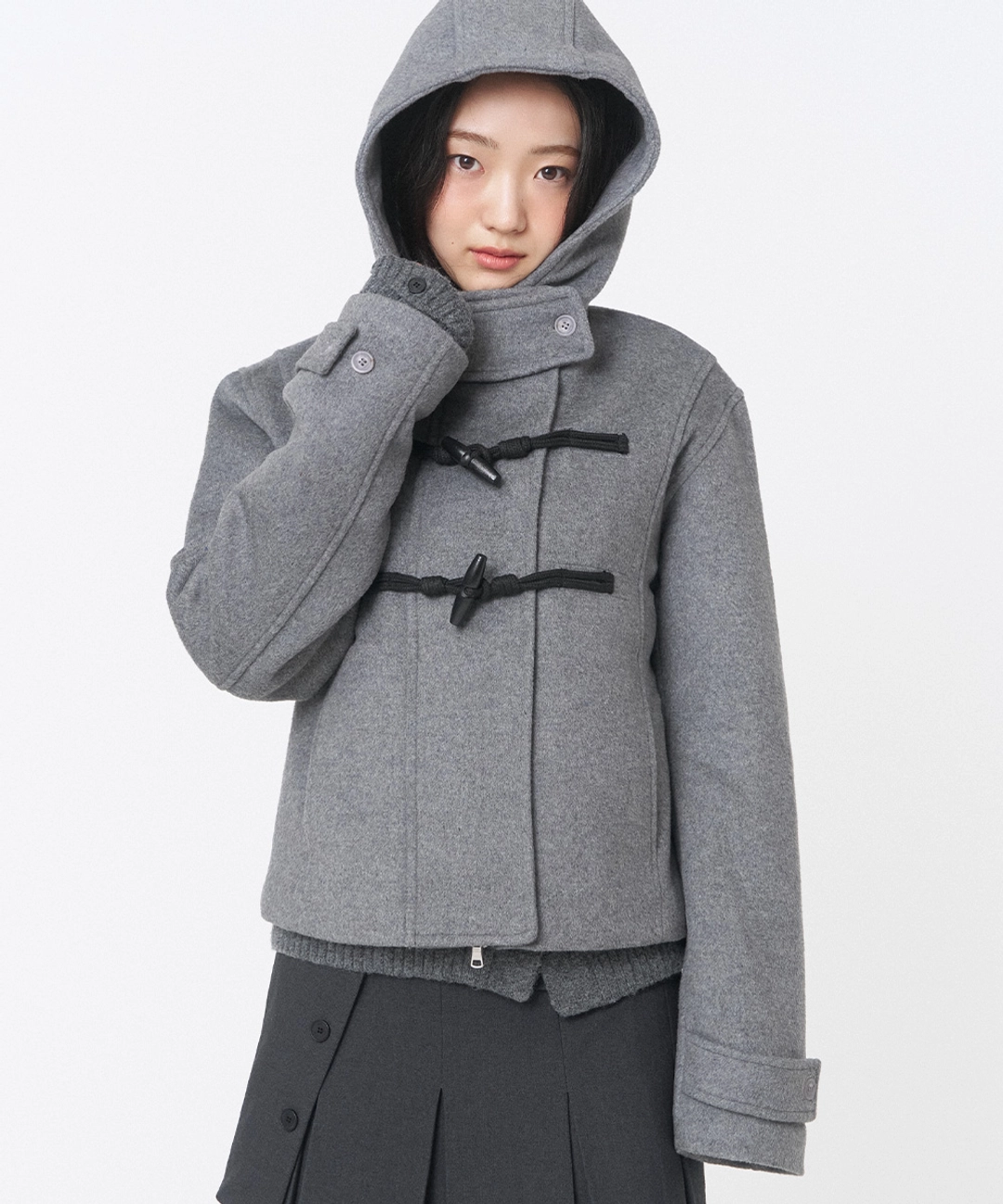 미세키서울 Duffle hoodie short coat DARK GREY 상품 이미지 3