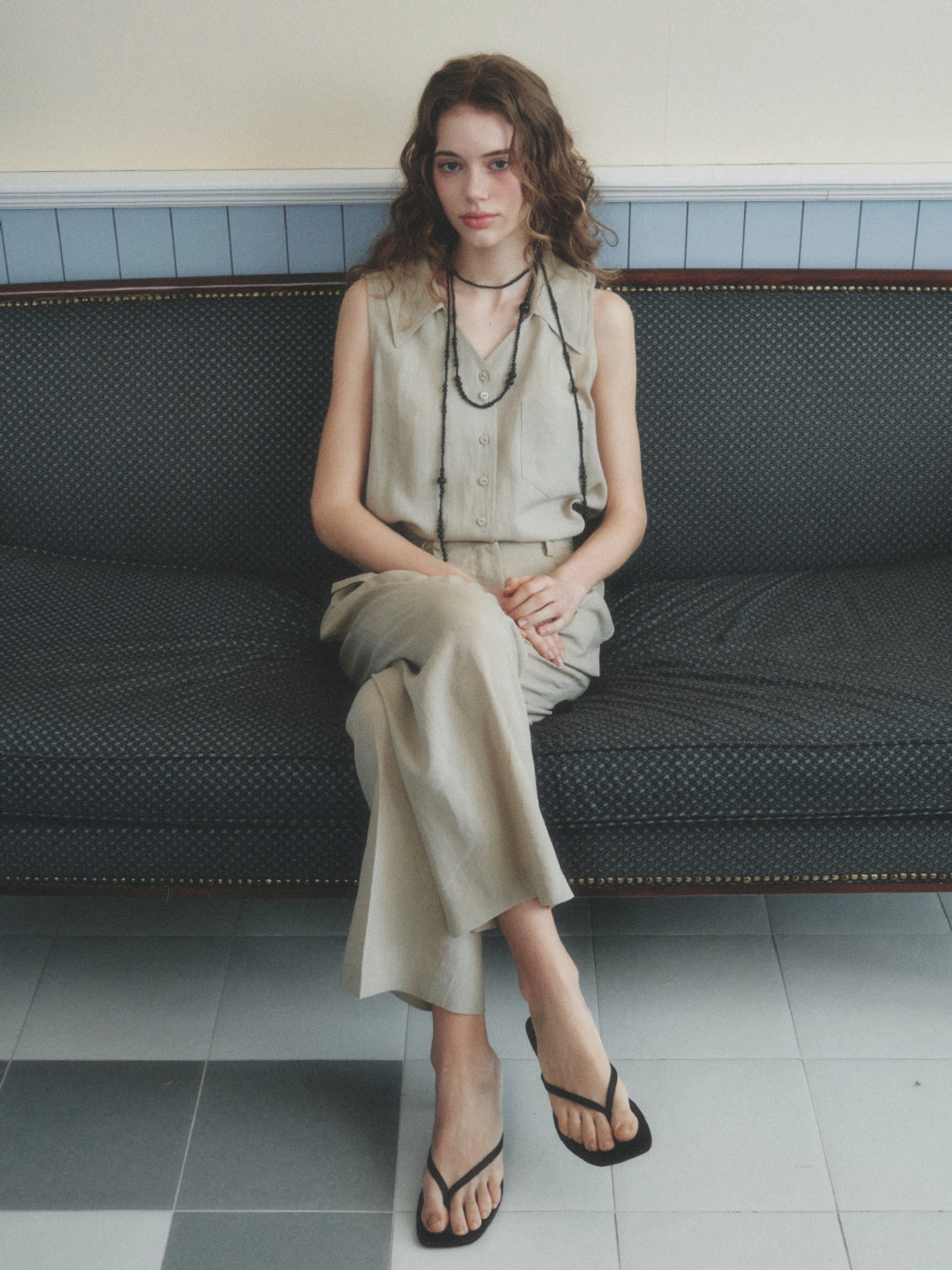 르니나 ROMAN linen two-tuck wide pants_khaki 상품 이미지 3
