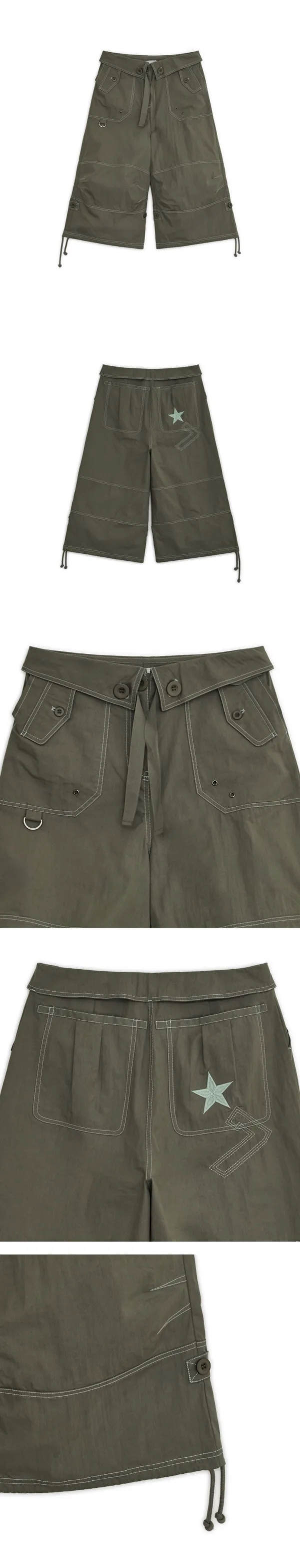 Star strap capri pants (Brown)