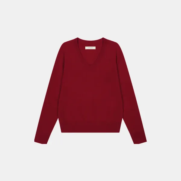 SIKN2124 브이넥 싱글 니트_Cherry red
