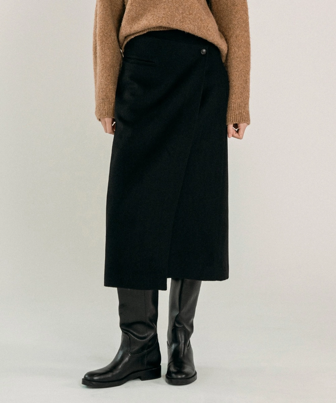 반원 아뜰리에 P3276 울 블렌드 랩 스커트_Black 상품 이미지 2