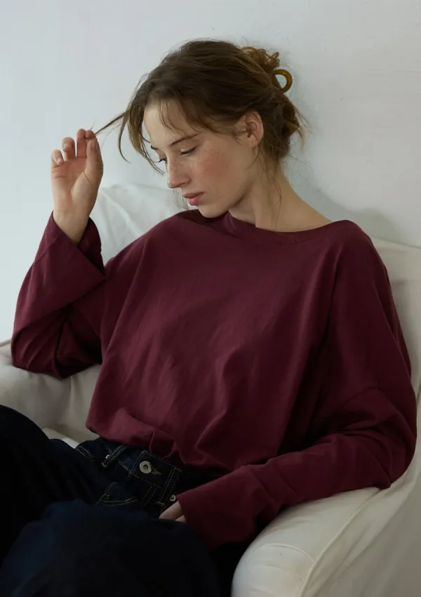 Boat Neck Loose Tee Wine