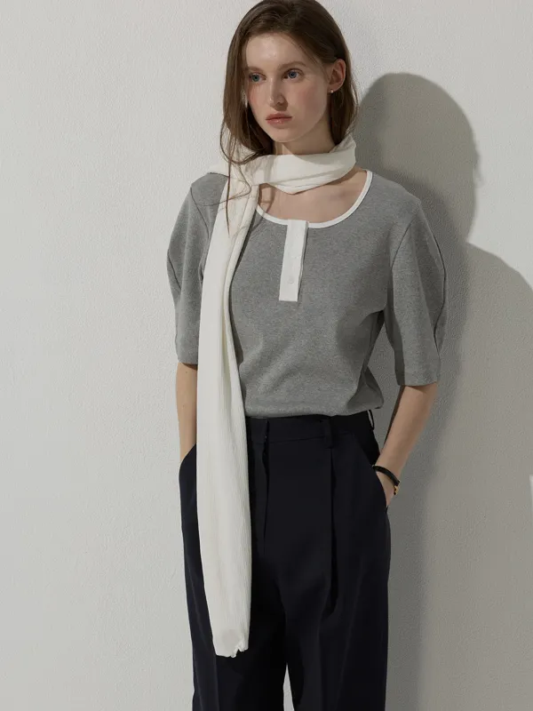 (3차) Henley neck top - Melange grey