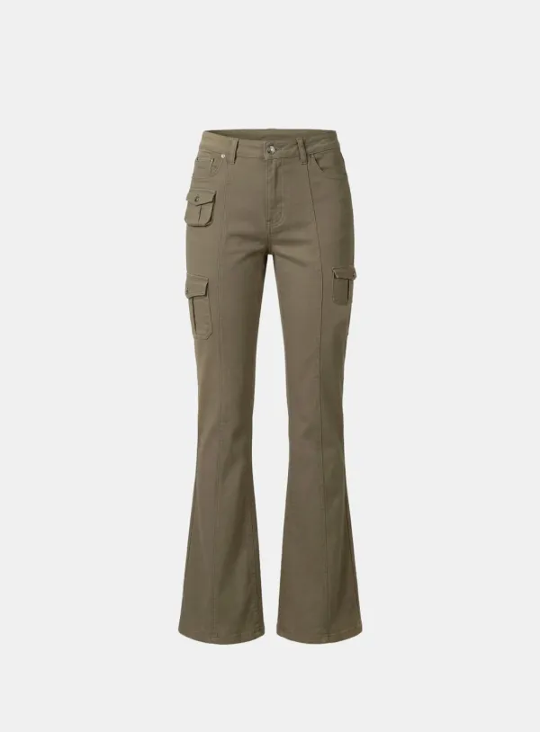 [w-pts26-091] 109 Low-Rise Cargo Bootcut Pants - Khaki