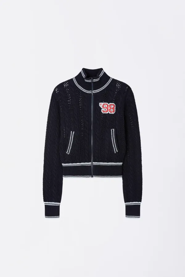 Knitted Cable Track Zip-Up Navy/Blue
