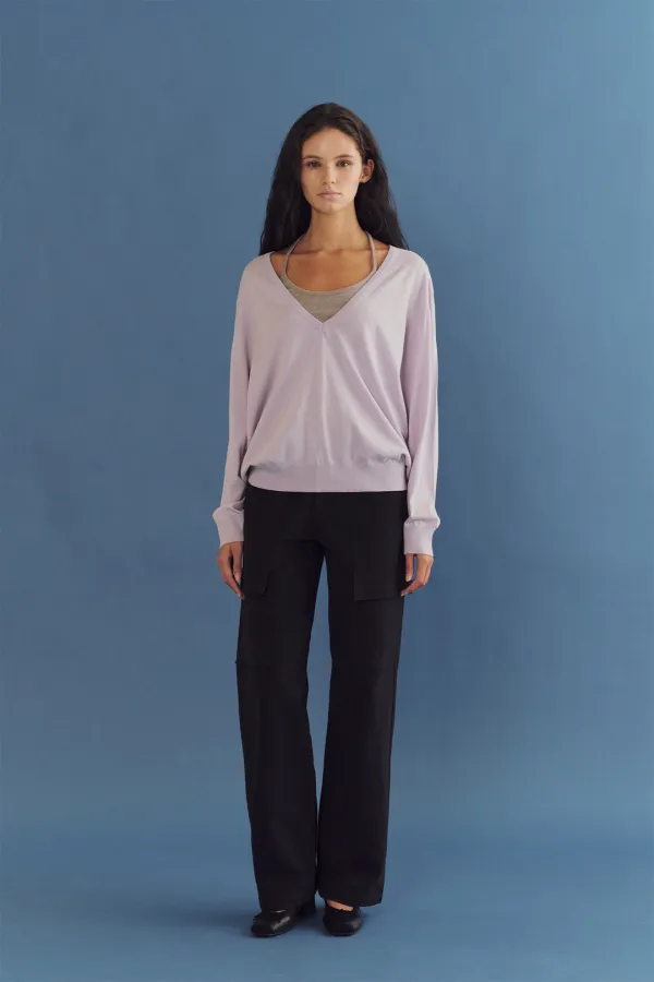 Cowl deep v-neck knit (lavender)