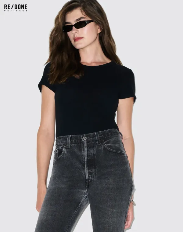 60s Slim Tee Bodysuit - Black