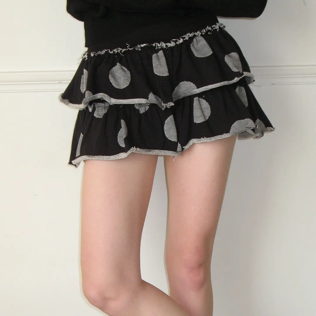 론론 BIG DOT CANCAN RUFFLE PANTSKIRT BLACK 상품 이미지 2