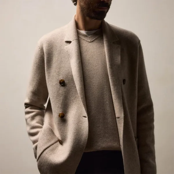 Double Breasted Cashmere Blazer - Stone