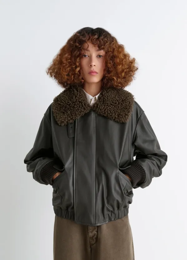 LEATHER BLOUSON WITH SHEARLING COLLAR