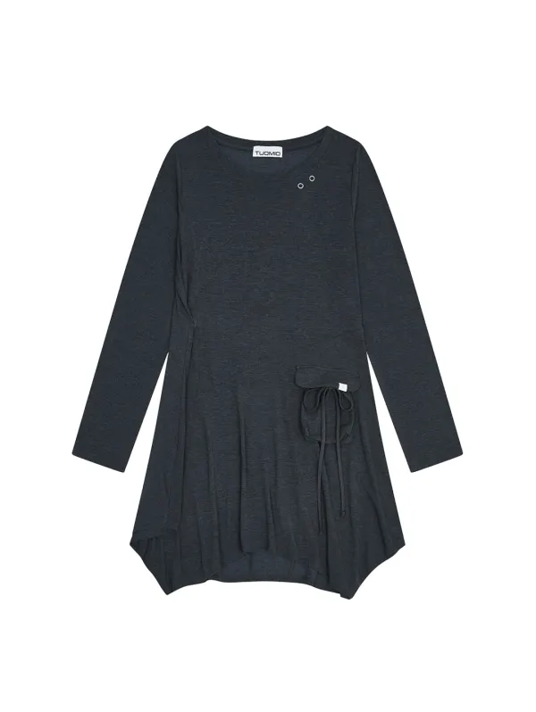 BOAT NECK JERSEY DRESS [CHARCOAL]