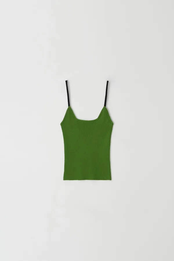 Contrast String Knit Top (olive)