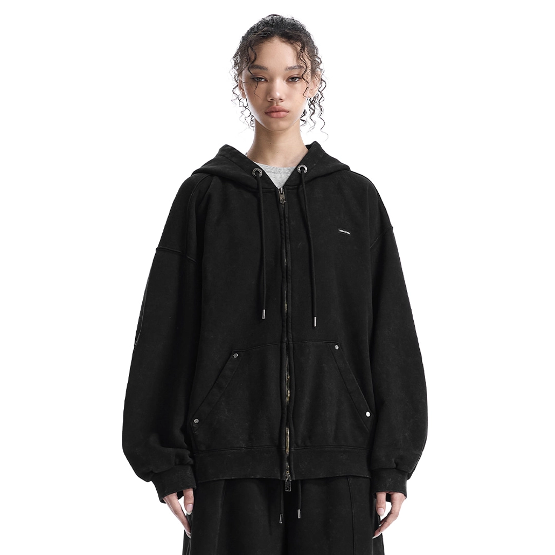 트리밍버드 Embossed Logo Set-up Zip-up Hoodie [ Black ] 상품 이미지 1