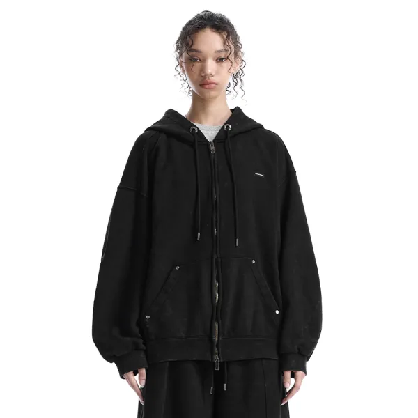 Embossed Logo Set-up Zip-up Hoodie [ Black ]