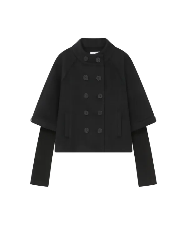 Double button layered short coat BLACK