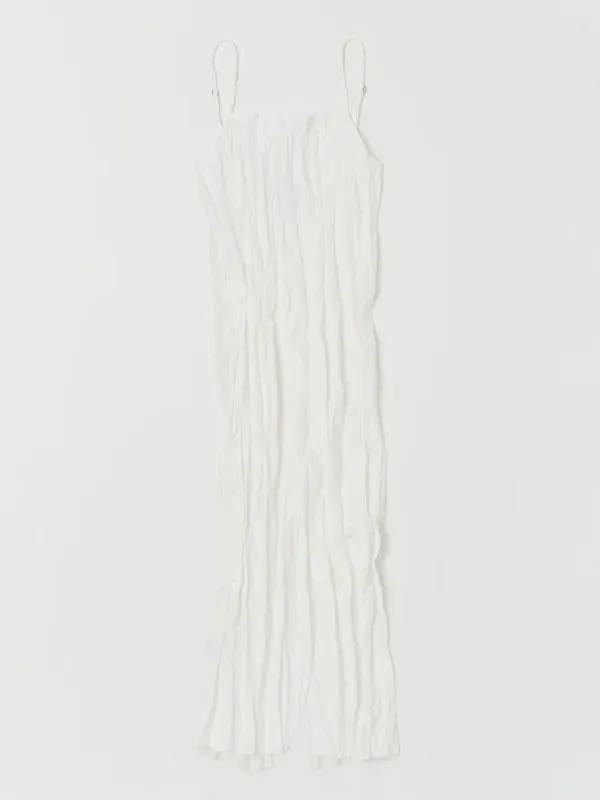 MIXED TEXTURE SLEEVELESS DRESS IN WHITE