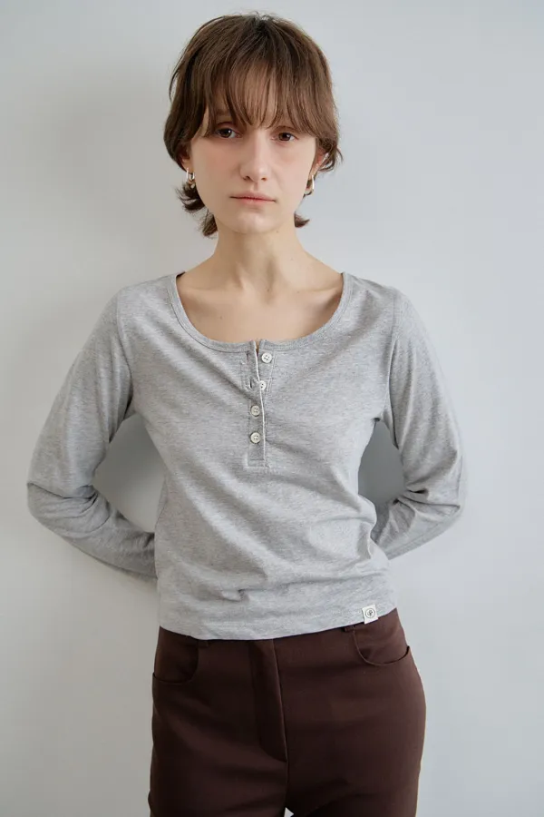 [2차]essential henley neck top_gray