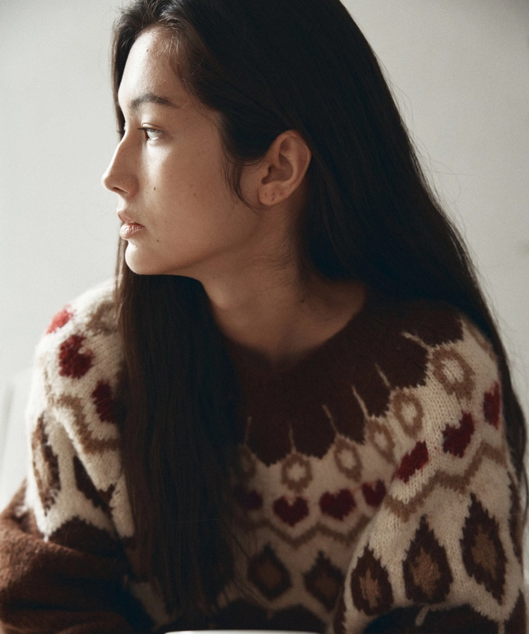 반원 아뜰리에 KN4277 래글런 자카드 니트_Brown 상품 이미지 2