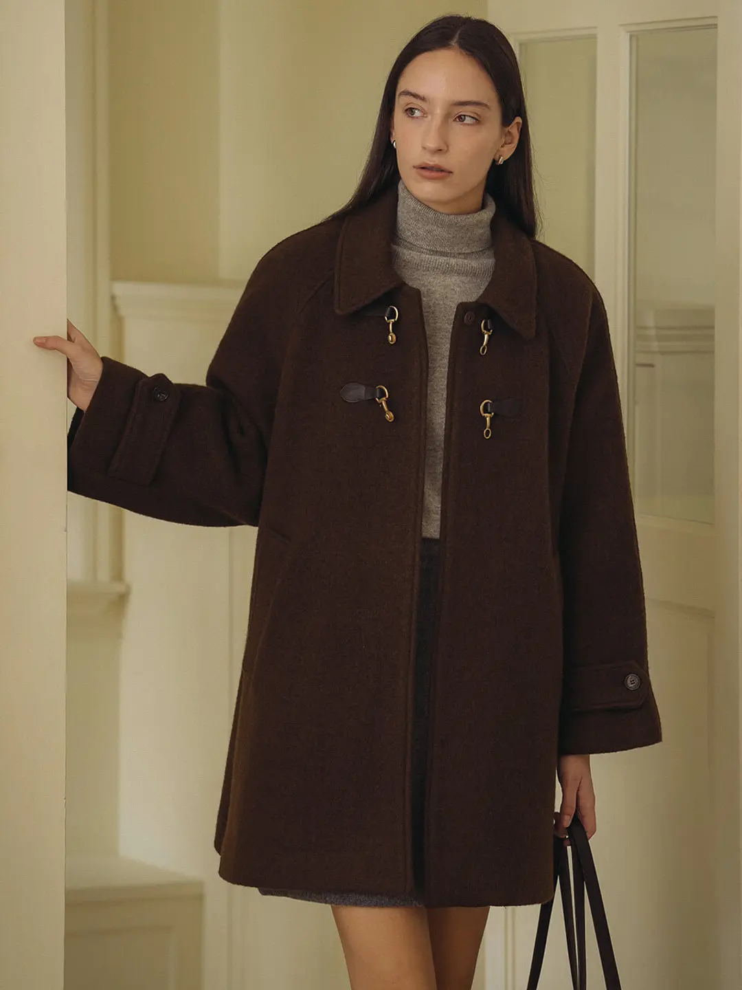 노운베러 Bizo point a-Line wool blended half coat_Brown 상품 이미지 2