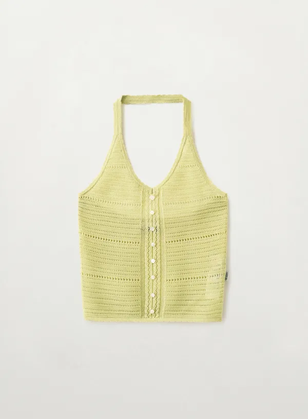 (W) Crochet Halter Neck Knit Bustier - Olive Green