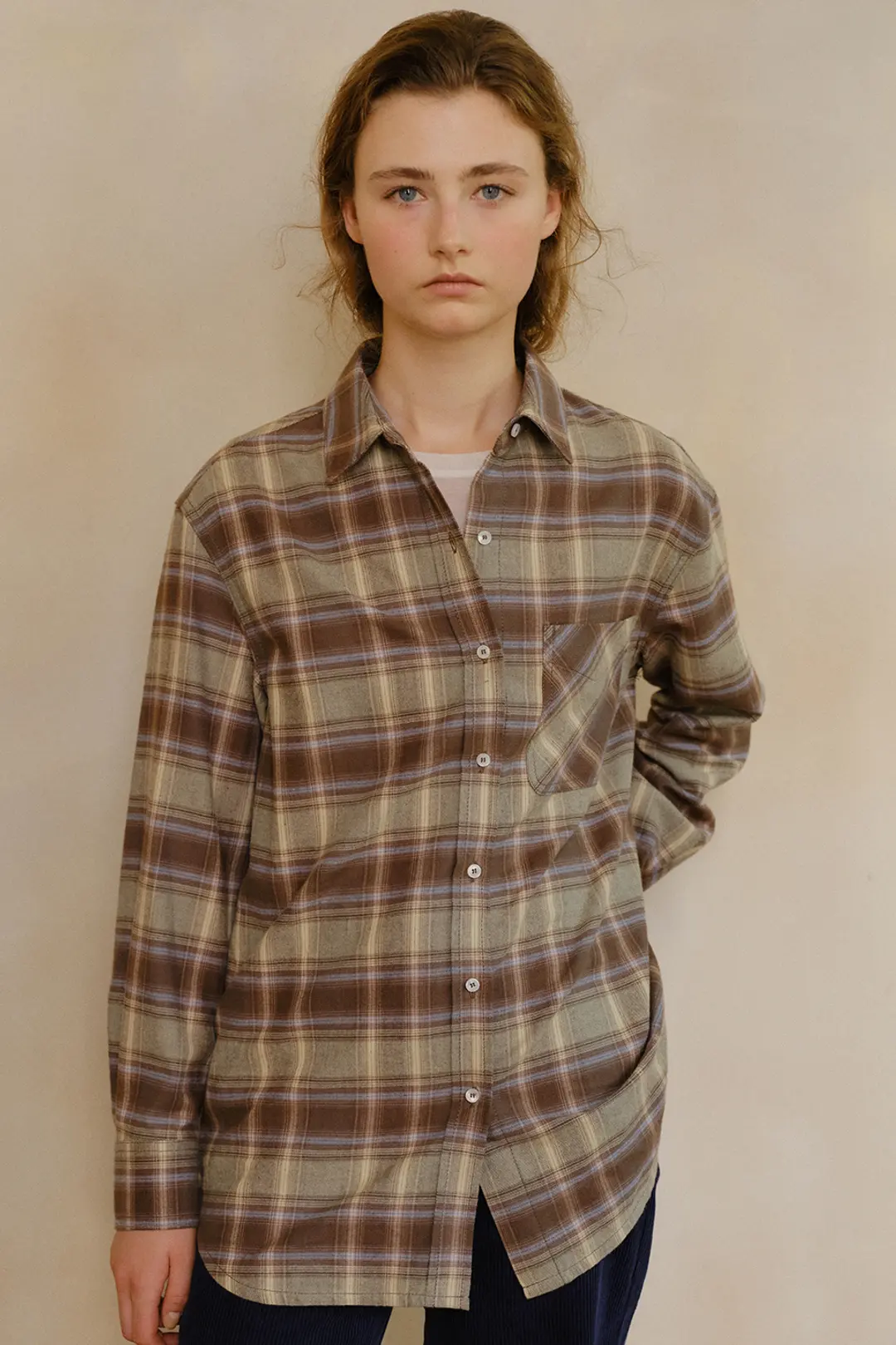 블랭크공삼 check pocket shirt (olive green) 상품 이미지 1