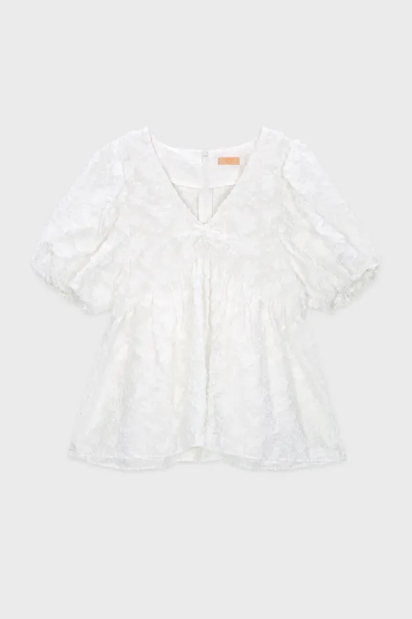 Jacquard Ribbon Blouse (White)