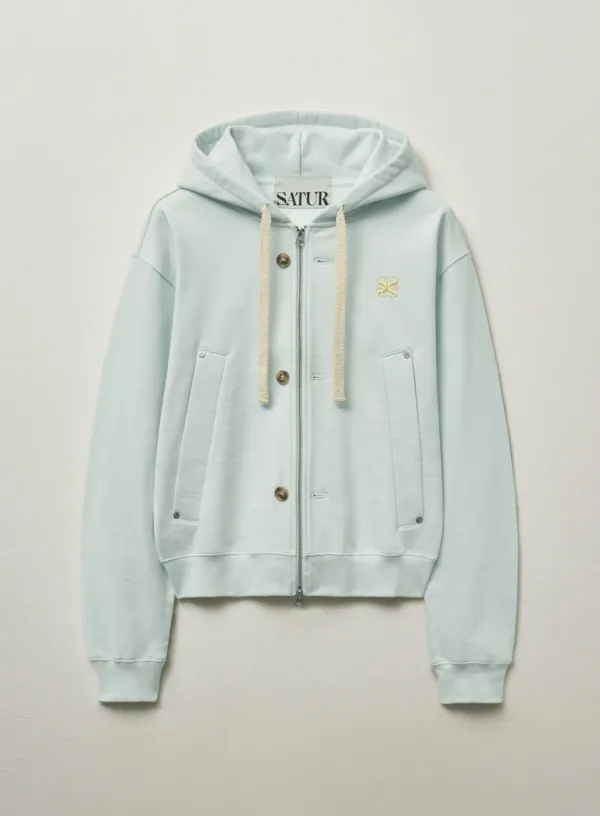 Teo Cotton All Day Hood Zip-up - Ice Blue