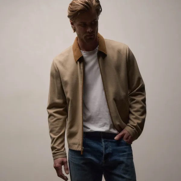Brushed Cotton Coach Jacket - Soft Beige/Whiskey