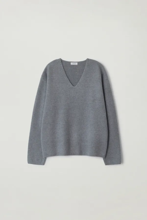 Ribbed v-neck knit (Gray)