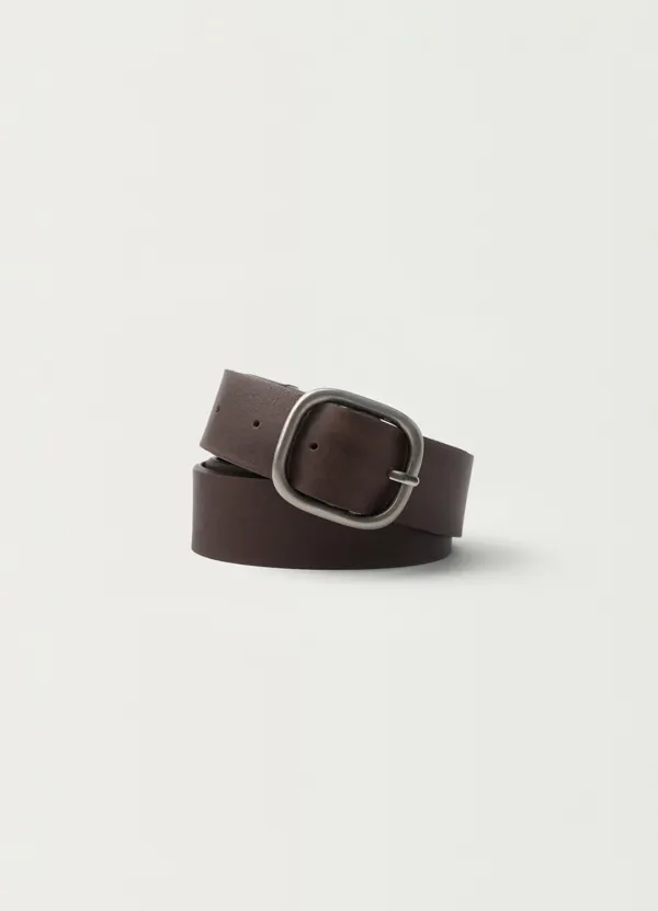 Rounded buckle leather belt (Brown)