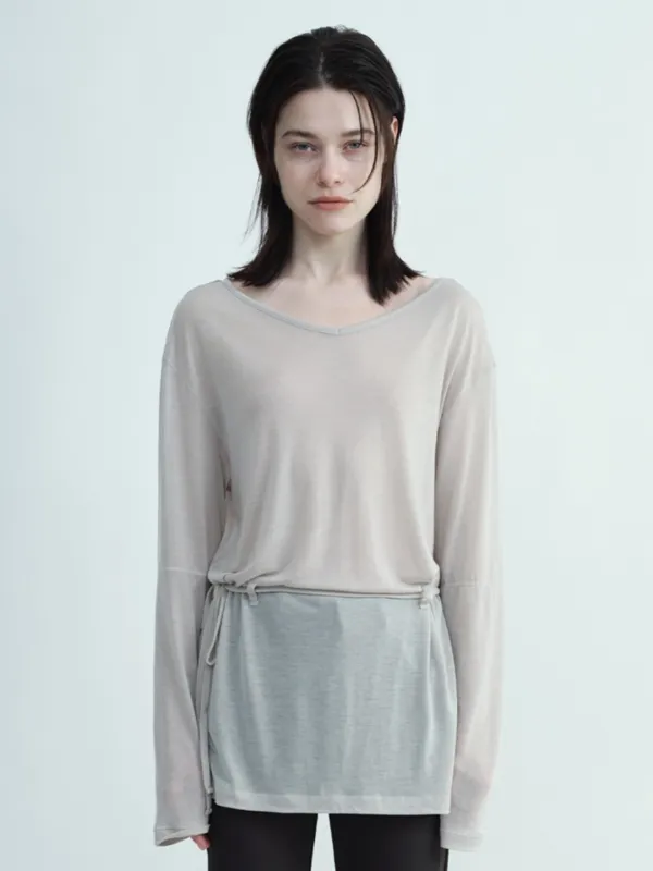 (6/16 예약배송) Sheer Tencel Strap T-Shirt [Light Gray]